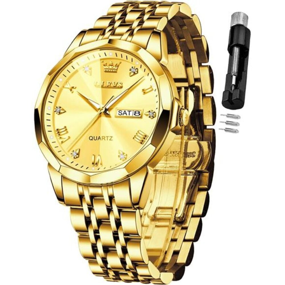 Watch for Men Diamond Business Dress Analog Quartz Stainless Steel Waterproof